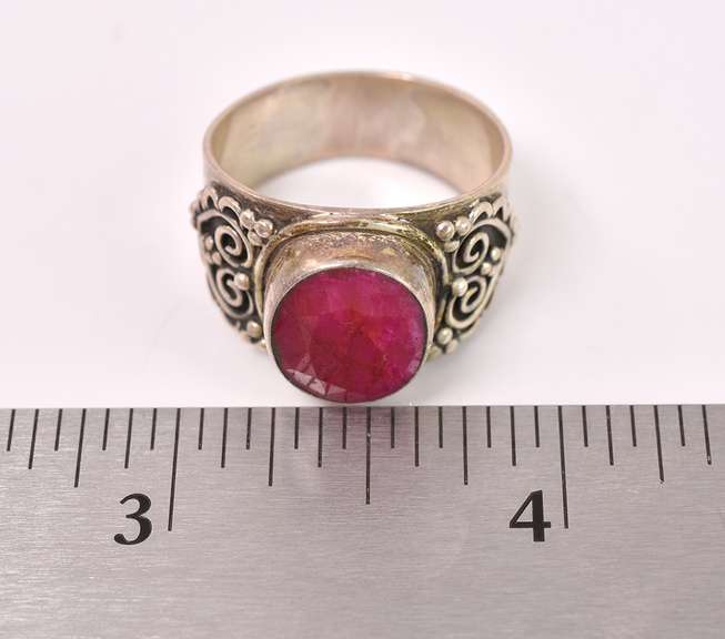 Sterling Silver Ring With Enhanced Ruby