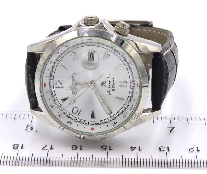 Seiko Automatic 20 Bar Watch with Black Leather Strap