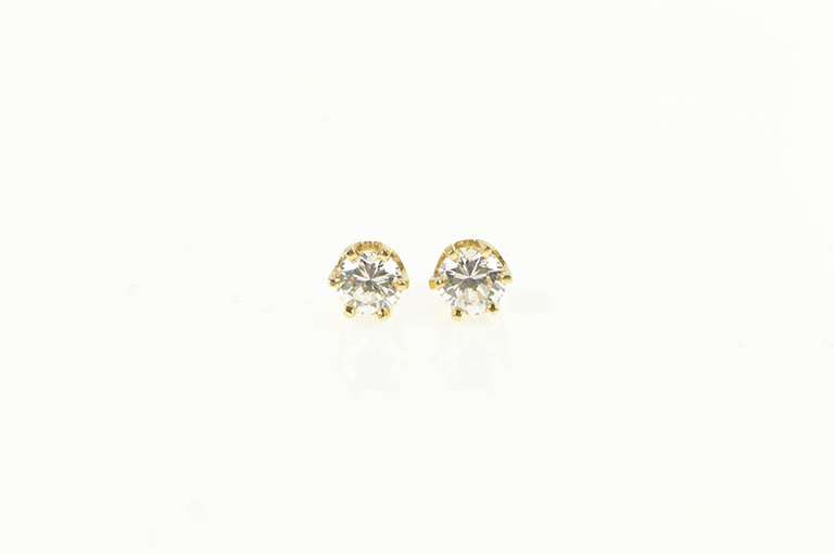 14K Yellow Gold 4.0mm Solitaire CZ Classic Round Stud Earrings
