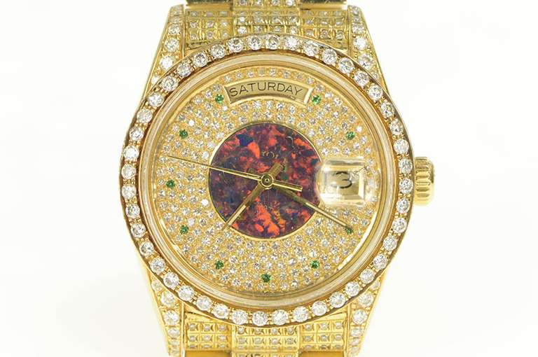 14K 6.34 Ctw Rolex Black Opal Diamond Encrusted Men's Watch