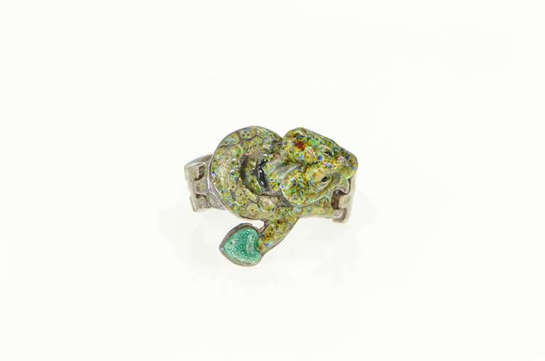 Sterling Silver Elaborate Enamel Snake Serpent Screw Back Ring