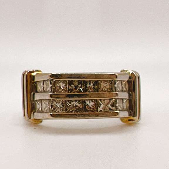 18kt Solid Gold & Diamond Band Ring- Size 9.75