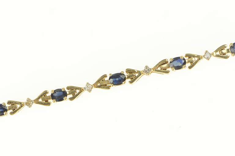 14K Yellow Gold Diamond Sapphire Inset Bowtie Link Tennis Bracelet