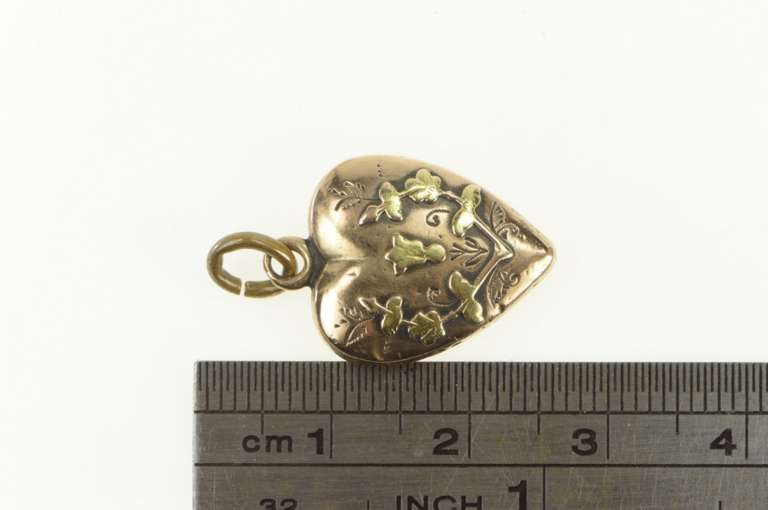 14K Yellow Gold Victorian Thistle Forget Me Not Heart Charm/Pendant