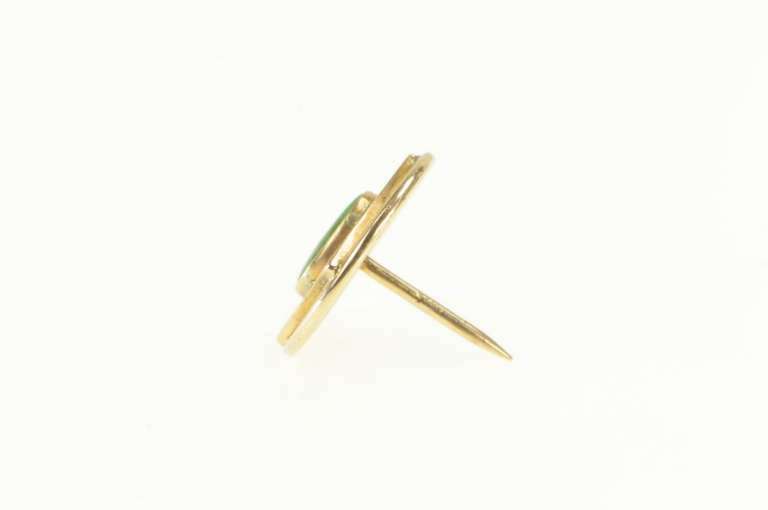 14K Yellow Gold 1960's Jade Oval Geometric Circle Lapel Pin/Brooch
