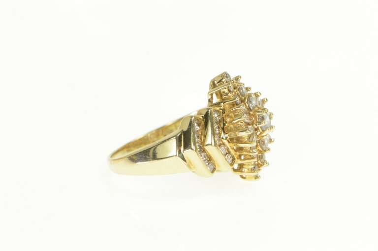 14K Yellow Gold 1.50 Ctw Diamond Encrusted Cluster Statement Ring