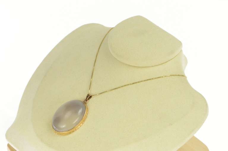 10K Yellow Gold Oval Cloudy Agate Cabochon Ornate Statement Pendant