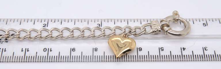 Vintage 925 Sterling Silver Double Link Charm Bracelet with Heart Shaped Charm