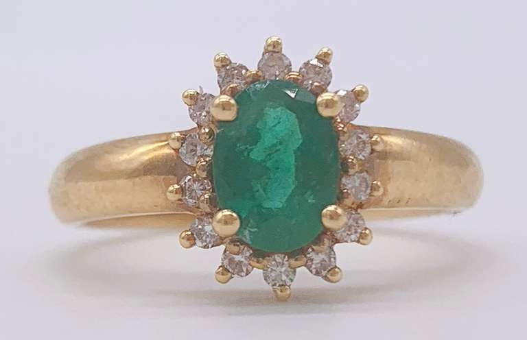 18kt Solid Yellow Gold, Emerald, & Diamond Ring
