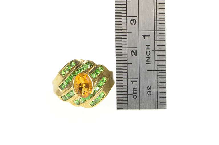 10K Yellow Gold Citrine Chrome Diopside Wavy Statement Ring