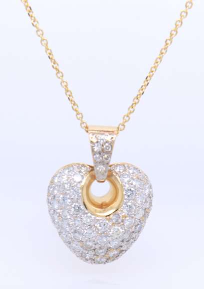 Incredible Yellow Gold Pave Diamond Heart Shaped Pendant on Chain Necklace