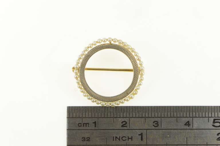 14K Yellow Gold Victorian Round Seed Pearl Halo Circle Pin/Brooch