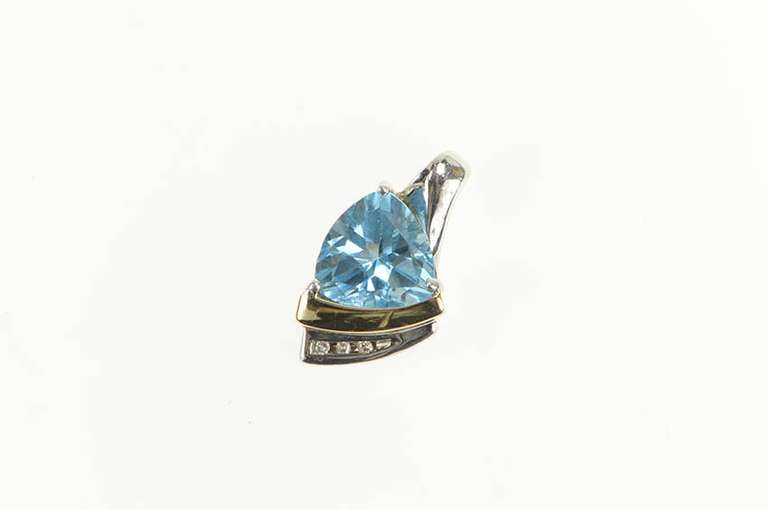 Sterling Silver 14K Trillion Blue Topaz Diamond Accent Pendant