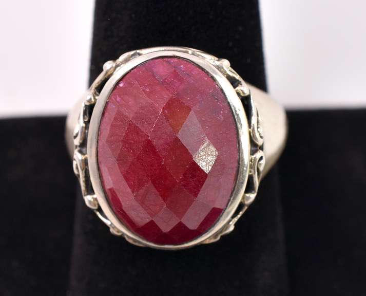 Sterling Silver Ring With Enhanced Ruby