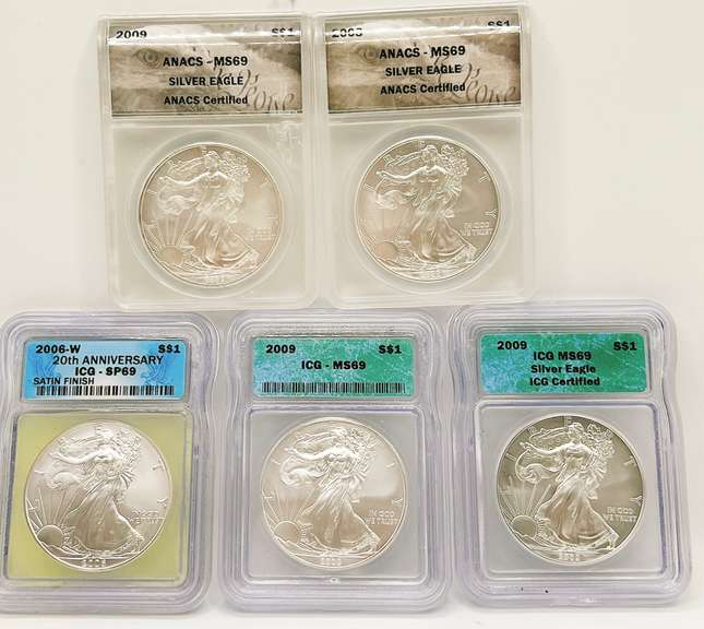 5 MS69 ASE silver coins
