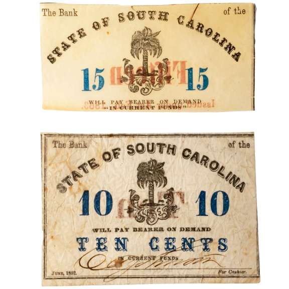 10 Cent 1862 &15 Cent 1863 Bank Of South Carolina Notes