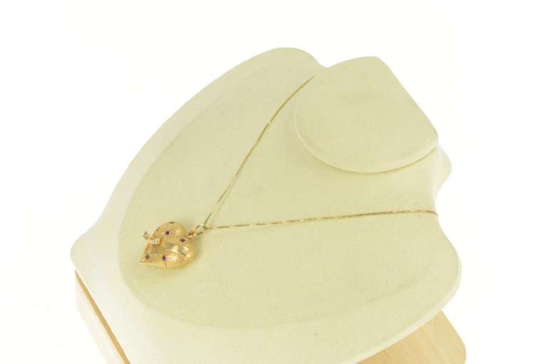 14K Yellow Gold 1960's 40 Years Ruby Heart Anniversary Love Pendant