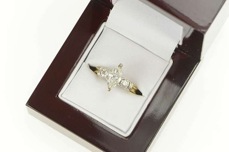 14K Yellow Gold 2.29 Ctw Marquise Three Diamond Engagement Ring
