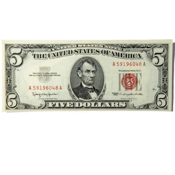 CH CU 1953 $5 Red Seal US Note.
