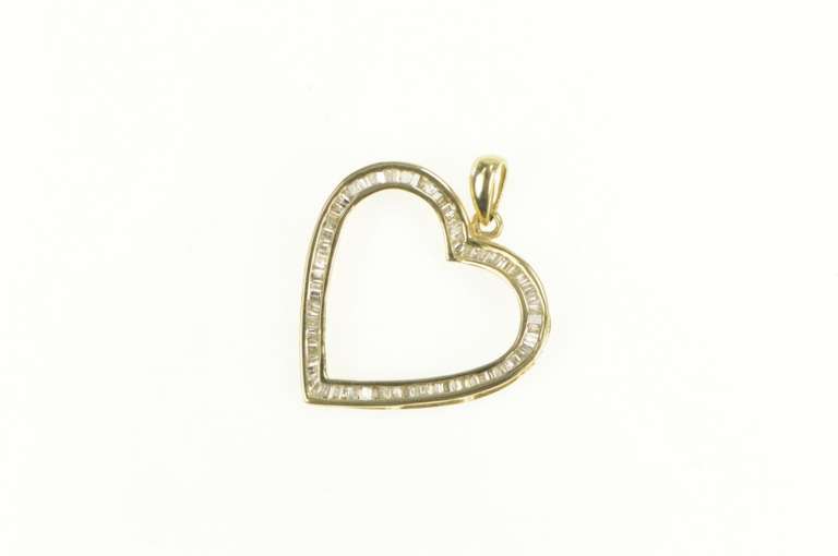 10K Yellow Gold 0.75 Ctw Baguette Diamond Heart Love Symbol Pendant