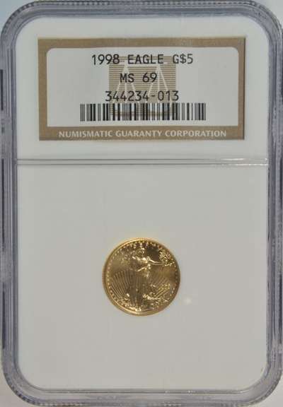 Better date 1998 $5 American Gold Eagle coin. NGC MS69