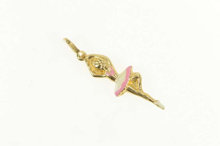 10K Yellow Gold Enamel Pink Ballerina Dancer Ballet Charm/Pendant