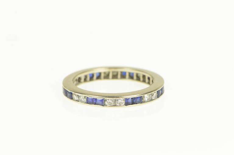 10K White Gold 1.04 Ctw Diamond Sapphire Eternity Band Ring