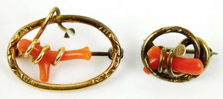 2 Antique Gold-Filled Branch Coral Pins