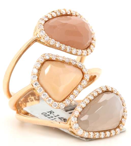 New 6.23ctw Moonstone and 0.62ctw Diamond Triple Frame Ring in 18K