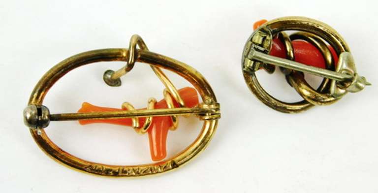 2 Antique Gold-Filled Branch Coral Pins
