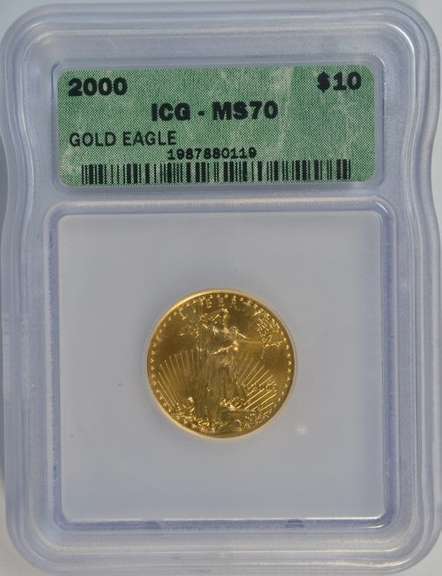 Much scarcer Year 2000 MS70 graded $10 American Gold Eagle