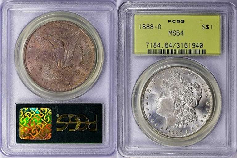 Superb BU 1888O Morgan PCGS MS 64 IN OGH W/Great Reverse Toning!!