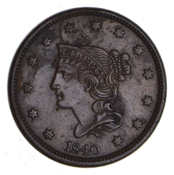 1840 Braided Hair Large Cent - Sharp