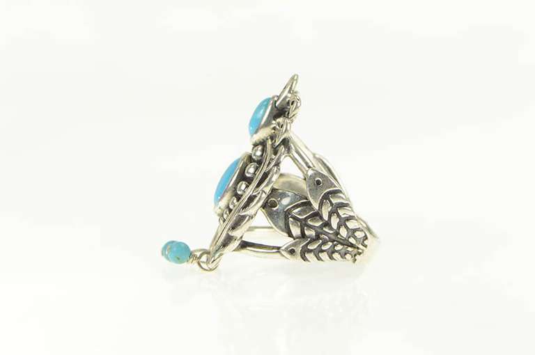 Sterling Silver Carolyn Pollack Relios Turquoise Dangle Ring