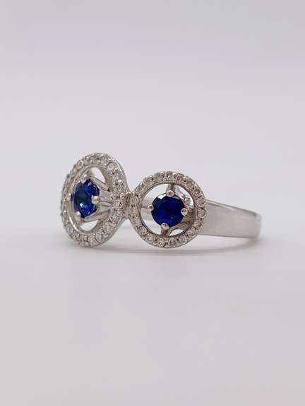 14kt Solid White Gold, Blue Sapphire, & Diamond Ring