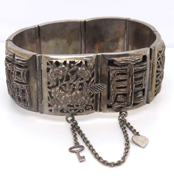 Vintage 925 Sterling Silver Engraved Wide Bangle Bracelet