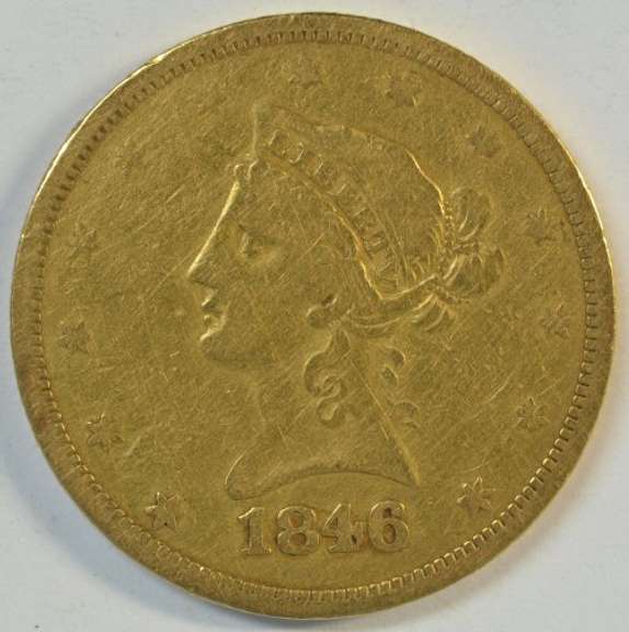Rare 1846/5-O No Motto $10 Liberty Gold Piece