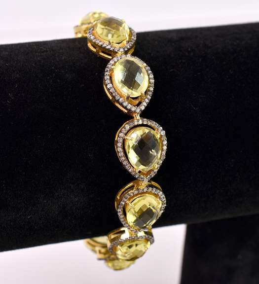 Inspiring 37.36CTW Golden Topaz & 5.00CTW Diamond Bracelet in Gold Plated Sterling Silver