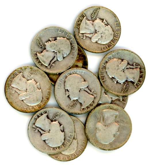 10 Assorted Silver Washington Quarters