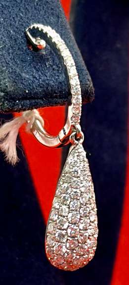 DELICATE 14K WHITE GOLD LEVERBACK TEARDROP EARRINGS WITH DIAMONDS