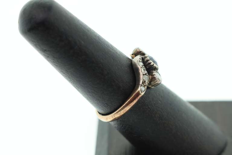 Antique 14kt Rose Gold, Blue Sapphire & Diamond Ring
