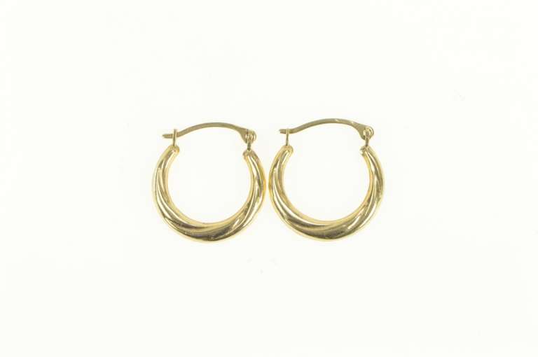 14K Yellow Gold Twist Design Puffy Hoop Simple 14.1mm Earrings