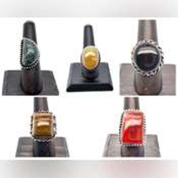 Lot Liquidation! 5 Mixed Tibetan Silver Gemstone Rings