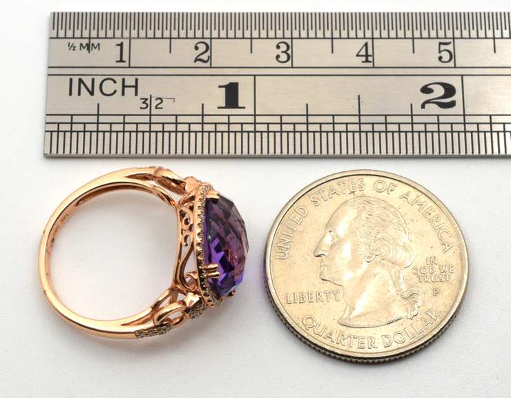 Elegant Amethyst & Diamond Ring in 14K RG