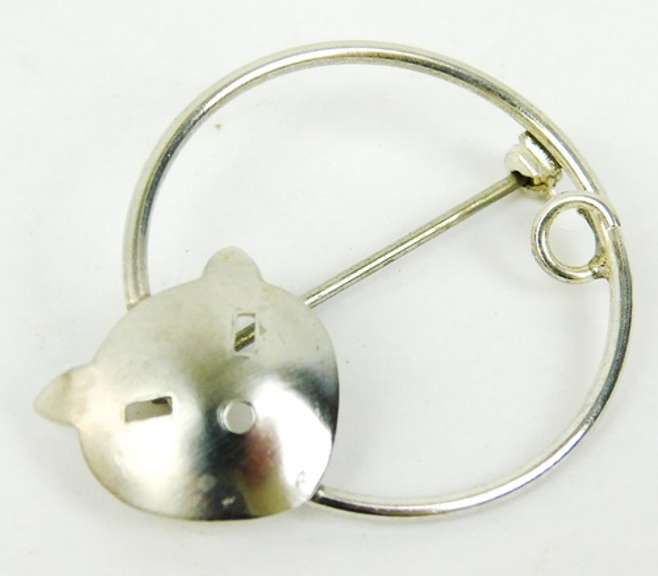 Vintage Signed Sterling Cat Pin & Earrings