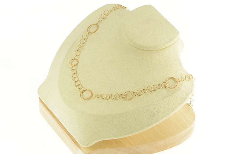 18K Yellow Gold Designer Textured Round Layered Chain Necklace