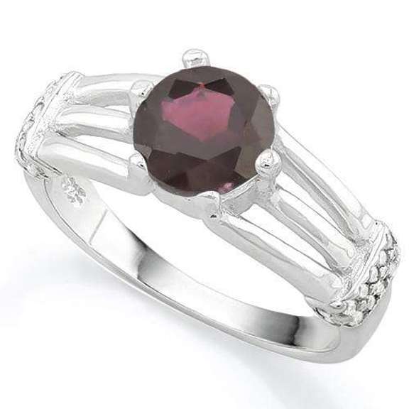 1 3/4ct GARNET & (20 PCS) FLAWLESS CREATED DIAMOND STERLING RING