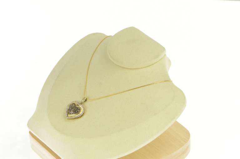 10K Yellow Gold 0.50 Ctw Pave Black & White Diamond Heart Pendant