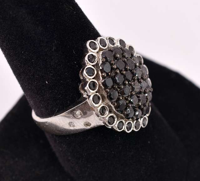 Sterling Silver With Black Onyx Gem Cluster