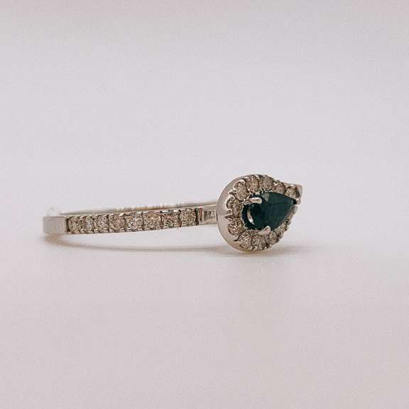 14kt Solid White Gold, Blue Sapphire, & Diamond Ring